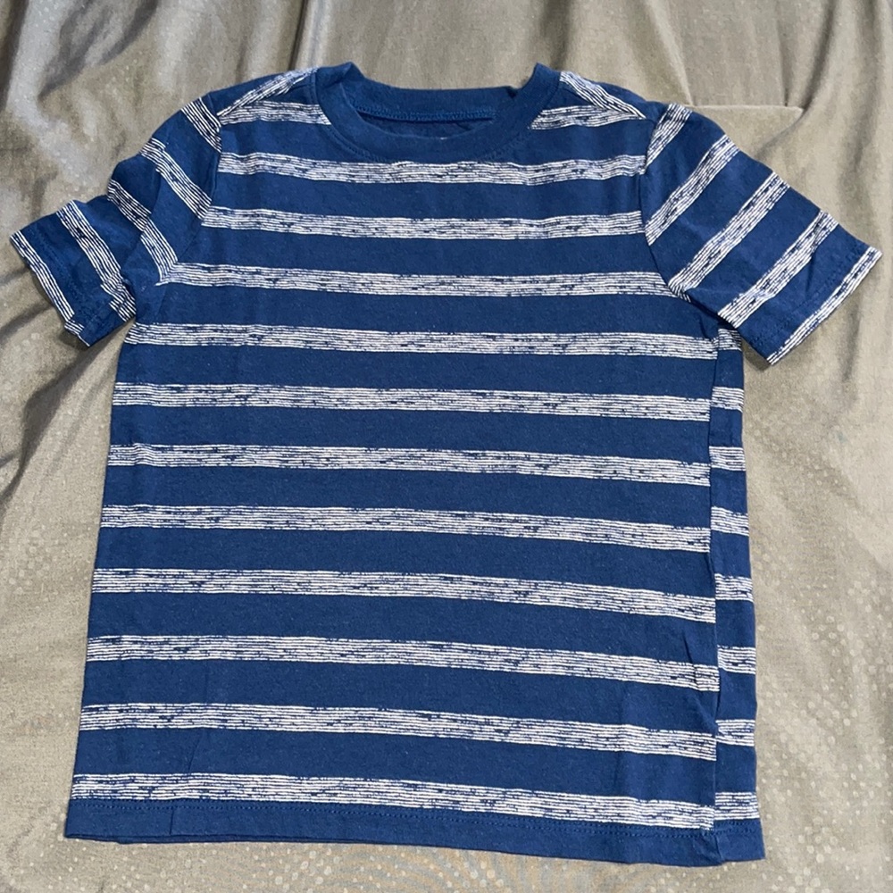 Old Navy Toddler Boy Navy Blue Striped Short Sleeve Crew Neck Shirt